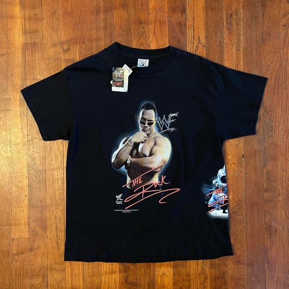 Vintage The Rock WWF WWE Wrestling AOP T-shirt